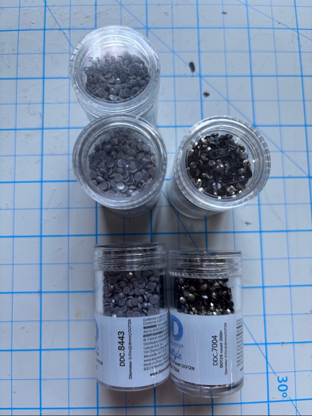 Assorted Black and Gunmetal Round Rhinestones - 5 Jars